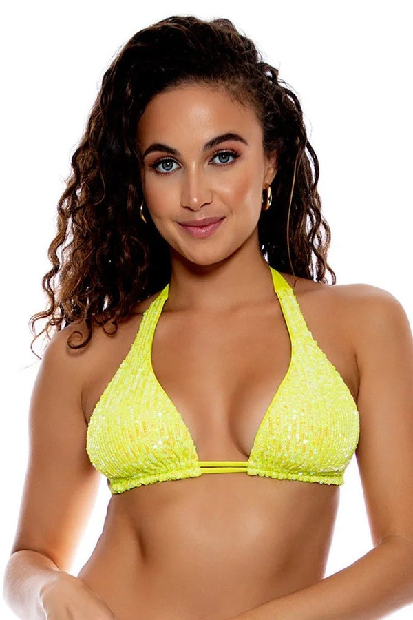 Luli Fama Chasing Stars Sequins Triangle Halter Top